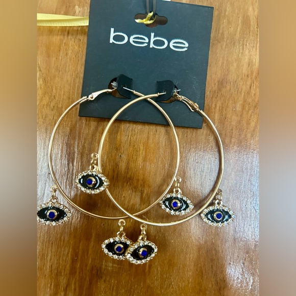 NWT - Bebe " Evil Eye Dangle Drop Hoops Earrings" - Picture 9 of 12